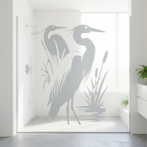 Heron marsh bird etched glass - marsh,