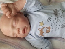 UK Artist Reborn Baby Boy By Ruth Annette. 17"long Dressed in a Blue Outfit.