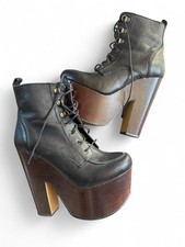 Vintage 90s Y2K Topshop Leather Platform Boots Uk4 Hippy Boho Goth Alt Steampunk