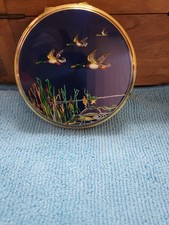 Vintage Mallard Ducks Enamel Compact Mirror – Gold Tone, Made in UK 56#