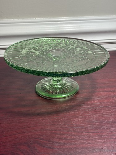 Green pressed glass pedestal - glass,