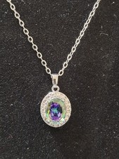 Boho Mystic Topaz with White Crystal Surround Necklace In Silver Tone