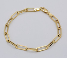 375 9ct Yellow Gold 5mm Women Oval Link Paperclip Bracelet 7.5" Brand New