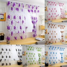 Single Floral Sheer Voile Curtain Panel Drape Door Window Valances Tulle Scarf
