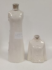 Set of 2 Ceramic Vases in Traditional Chinese Dress Design - White Glaze - USED