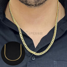 6MM Solid Cuban Curb Link Chain Necklace 18ct Gold Plated Stainless Steel 24”