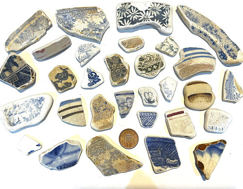 English sea pottery pieces