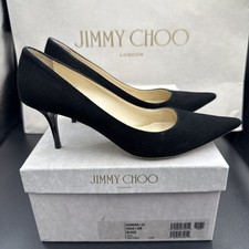 Jimmy Choo Aurora Black Suede Mid Court Shoes Heels Size Uk 4 Eu 37