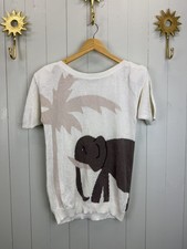 Vintage 80s size L 14-18 white elephant knit jumper