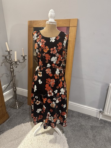 Floral midi dress black orange - floral,