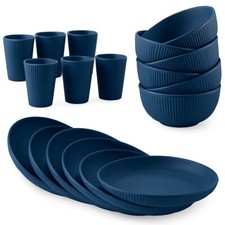 18x Round Dinner Set Wheat Straw Dining Plate Bowl Mug Unbreakable Dinnerware