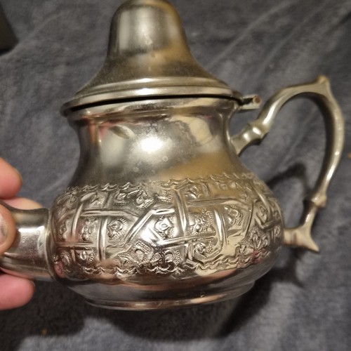 Silver shiny metal floral tea - floral,