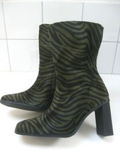 FAUX FUR DISCO BOOTS 5.5 green stripe 70s sexy high heels animal print