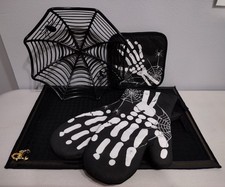 Spooky Gothic Kitchen Skeleton Party Hostess Gift Set with Crystal Insect Brooch