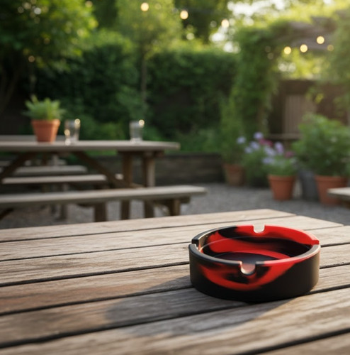 Round silicone ashtray black - silicone,