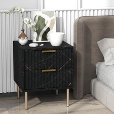 Bedside Cabinet Bedroom Table with Drawers Sideboard Storage Unit Marble Effect
