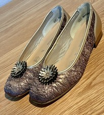 UK4.5(37) Remonte Dorndorf Brocade Lustre Crinkle Leather Bronze Gold Flats BNEW