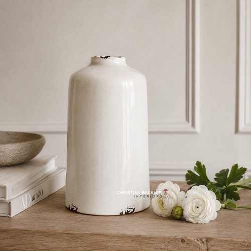 Aged cream ceramic vase - aged,