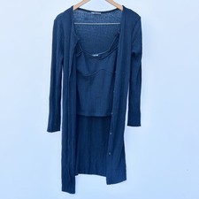 Zara Black Stretchy Ribbed Cami Cardigan Set Medium Pajamas Lounge Sweater