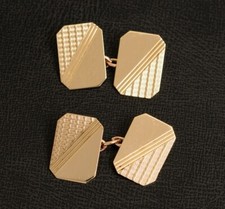 Pair Mens Solid 9ct Yellow Gold Classic Chain Link Cufflinks Engine Turned 1965