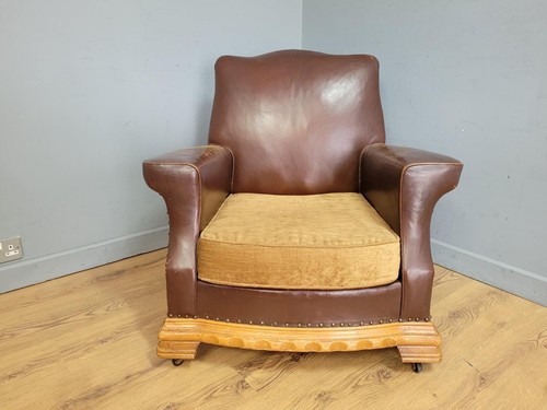 Distressed brown leather tub - distressed,