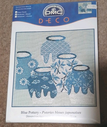 Blue pottery cross stitch 12 - cross,