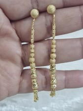 Real 22ct Yellow Gold Plated Indian Ethnic Long Drop Dangle Earrings 73mm Long
