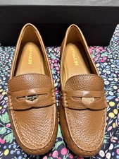 Coach Penny Shoes Saddle Pebble Grained Leather UK Size 6 US 8.5 EU 38.5 BNIB