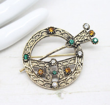 Vintage Signed Celtic Scottish Penannular Crystal BROOCH Kilt Pin Jewellery