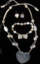LOLA ROSE Heart Trio Set Necklace Bracelet Earrings 925 Lace Agate Crystal