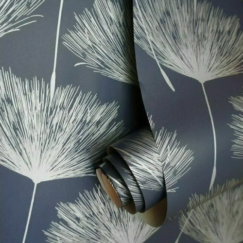 Navy silver metallic wallpaper - navy,