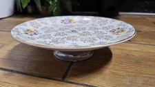 50s BARRATT'S Delphatic White Floral Gold Single Tier Converted Plate Cake Stand