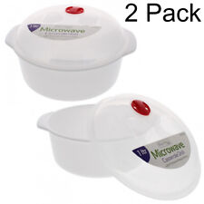 1L Microwave Food Bowls x2 Lunch Casserole Dish Bowl Plastic Container Lid Vents