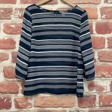 Ann Taylor Loft Top Womens Small Blue White Striped Sheer Pullover Blouse