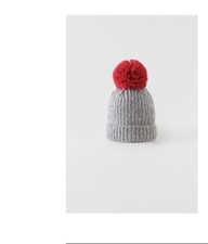zara kids grey knit hat with af contrast pink pom-pom-poms 10-14 