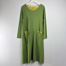GUDRUN SJODEN Dress Size Large Green Midi Pockets Organic Cotton Jersey Casual