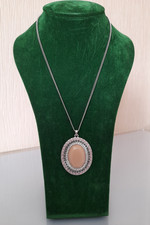 Vintage Laura Ashley Silver Tone Necklace With Rose Quartz Pendant