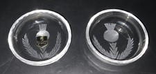 Pair Of Edinburgh Crystal Shallow Bowls / Nut Dishes Thistle Design 10cm Diam