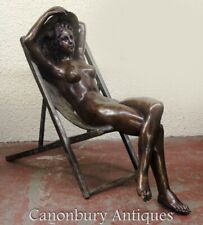 Pair Lifesize Nude Girls - Deck Chair Female Garden Statues