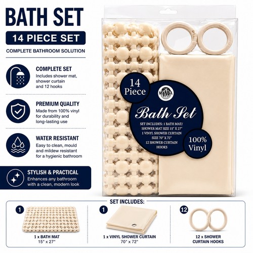 Beige vinyl shower - vinyl, curtain