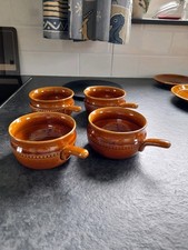 4 Little Handled Pots.Old HOGANAS.Caramel Colour