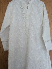 Stunning Saiqa White Feathered Effect With Beads Kurta 12