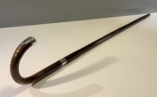 VINTAGE CANE SILVER BANDED WALKING STICK WITH SILVER END CAP 36” INCH