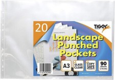 A3 Punched Pockets 90 Micron Glass Clear In Pack Of 10