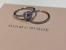 QVC Rhodium Plated 925 Sterling Silver Diamonique Halo Style Ring Band Set UK W