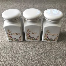 Bramble Fayre square Tea Coffee & Sugar Jars by Churchill colour cream 1960s