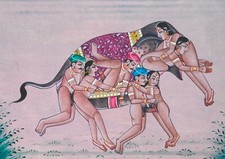 INDIAN EROTIC ZOOMORPHIC KAMA SUTRA GOUACHE PAINTING OF AN ELEPHANT