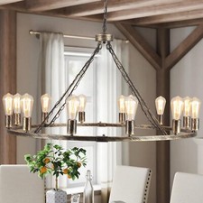 Retro Industrial Chandeliers 12-Light Wagon Wheel Ceiling Lights for Dining Room