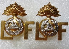 2 / Pair of Lancashire Fusiliers / LF  Collar Badges with Fittings