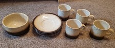 Vintage Iden Pottery Rye Sussex 4 Coffee Cups, 4 Saucers And Suger Bowl